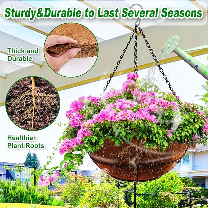 REMIAWY Hanging Basket Coco Liners, Coconut Planter Basket Liners 6 Packs 10 - Image 3