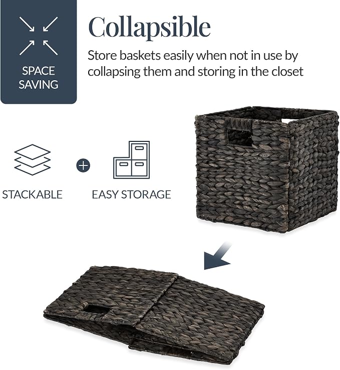 Best Choice Products 12x12in Pack of 5 Cube Storage Baskets, Water Hyacinth - Image 3