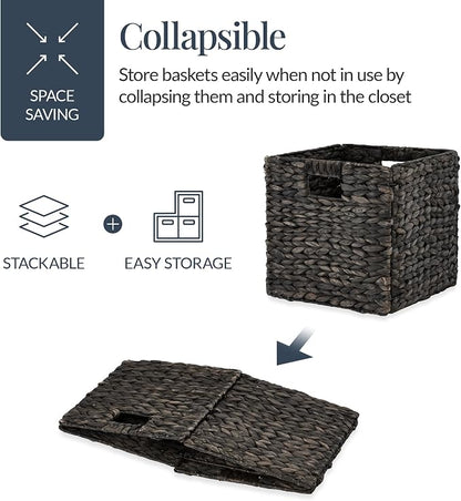 Best Choice Products 12x12in Pack of 5 Cube Storage Baskets, Water Hyacinth - Image 3