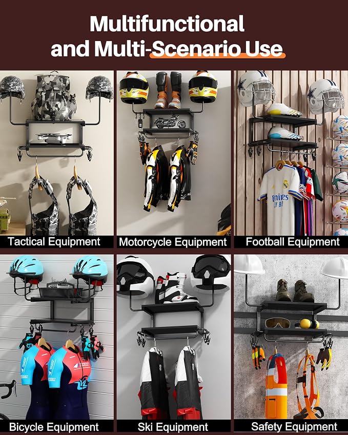 Motorcycle Helmet Holder Wall Mount, 2-Tier Helmet Rack - Image 9