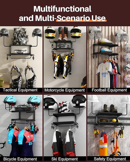 Motorcycle Helmet Holder Wall Mount, 2-Tier Helmet Rack - Image 9