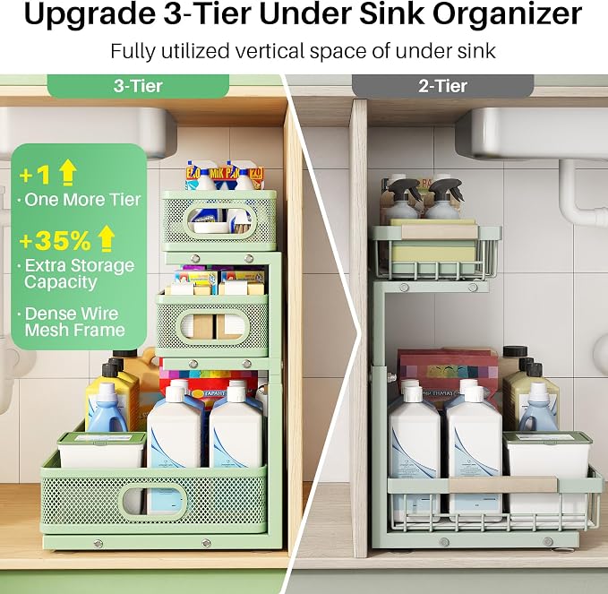 Kitstorack Under Sink Organizer, Slide out Storage Drawer Rack - Image 3