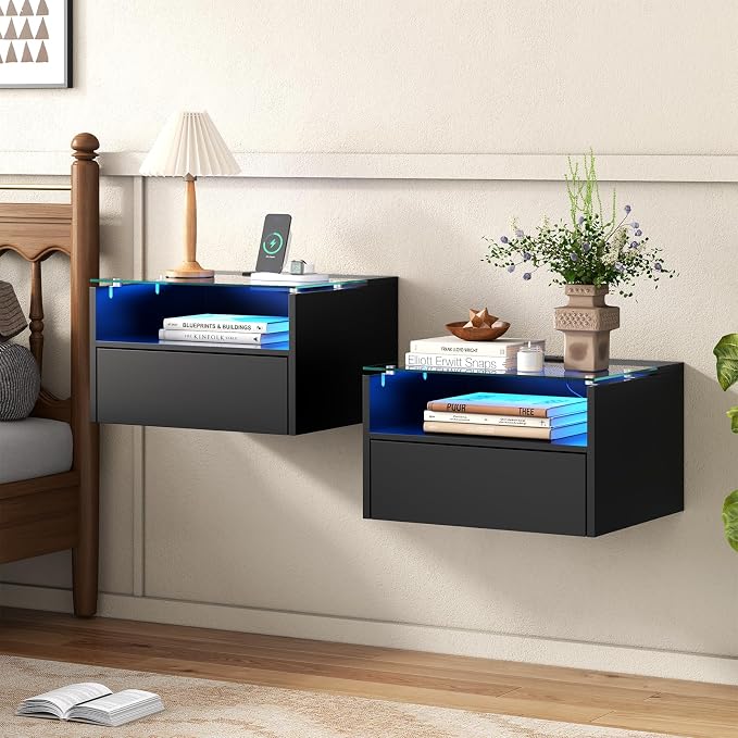 Black Floating Nightstand Set of 2 by MULEJYBO