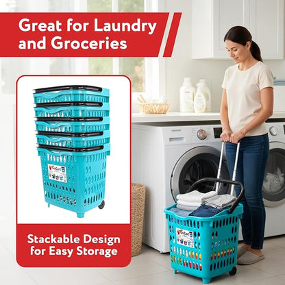 dbest products Bigger GoCart Grocery Cart Rolling Shopping Laundry Basket on - Image 6