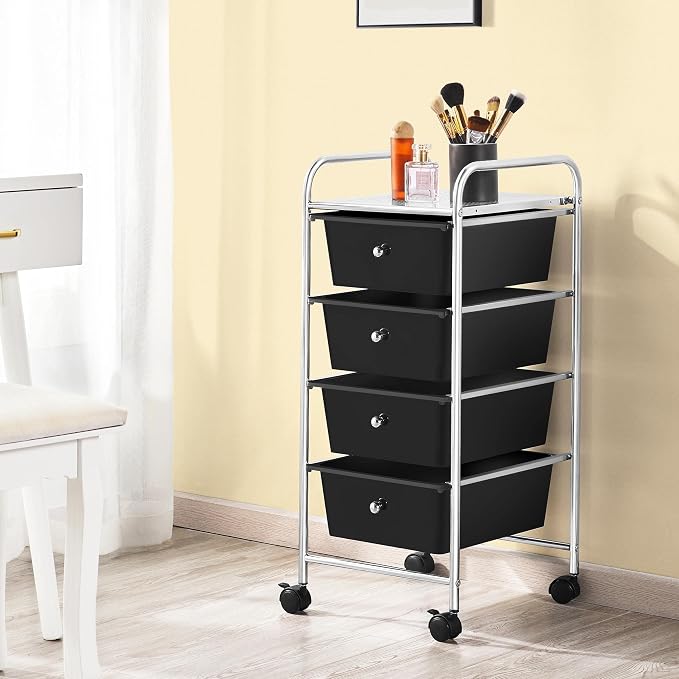 Yaheetech 4 Drawers Cart Rolling Storage Organizer Metal Frame Plastic Drawers - Image 7