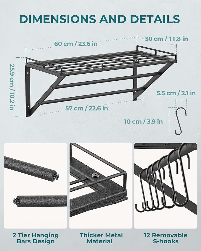 OROPY 23 Inch Wall Mounted Pot Rack Storage Shelf - Image 4