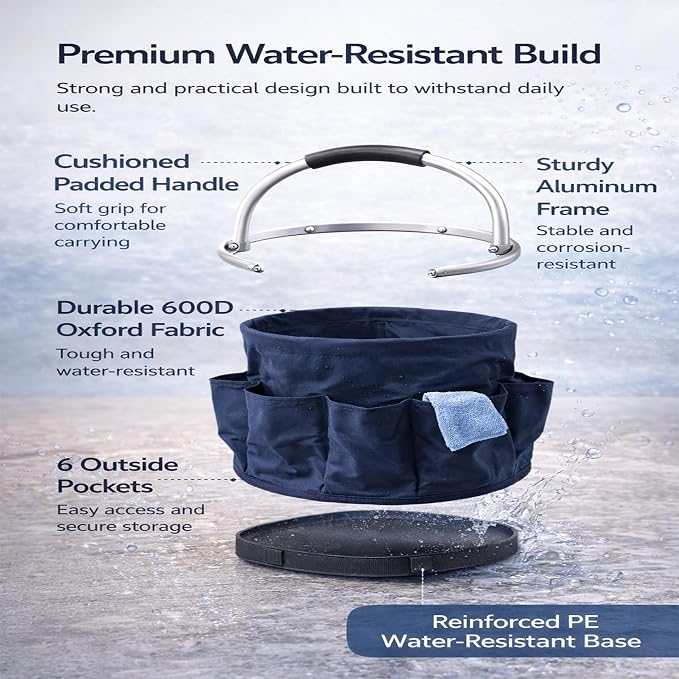 Cleaning Caddy with Handle, Foldable 17L Cleaning Supplies Basket with 6 Pockets - Image 7
