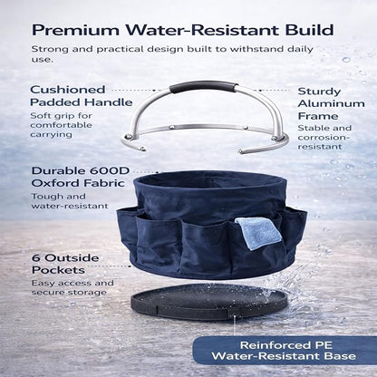 Cleaning Caddy with Handle, Foldable 17L Cleaning Supplies Basket with 6 Pockets - Image 7