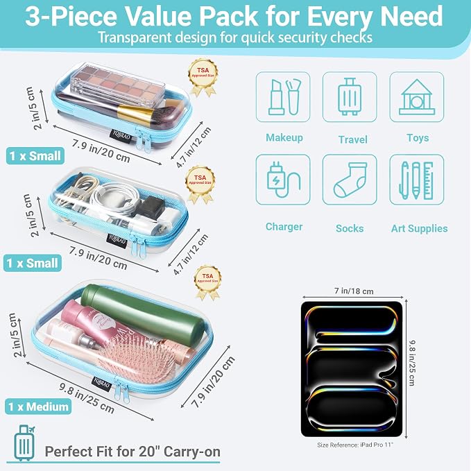 6 Pack Blue Clear Hard Shell Beauty Organizer, 1.2mm Heavy Duty Crush-Proof - Image 4