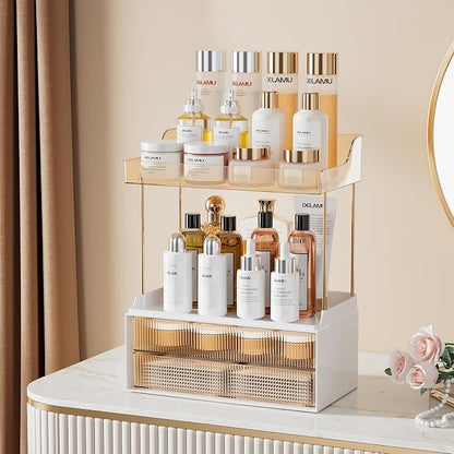 Delamu Bathroom Organizers and Storage, 2 Tier 2 Drawer Makeup Organizer - Image 3