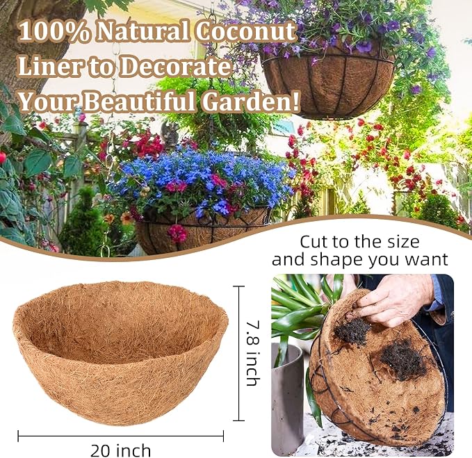 4 Pack 20 Inch Hanging Basket Coco Liners Replacement, 100% Natural Round - Image 2