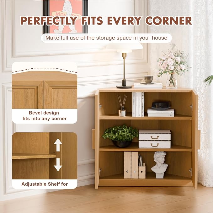 Casaphoria Farmhouse Corner Cabinet, Wooden Corner Storage Cabinet - Image 6