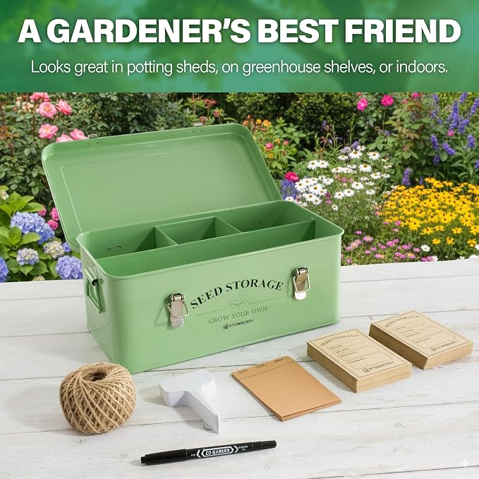 Seed Storage Box Organiser – Green Garden Seeds Tin - Image 6