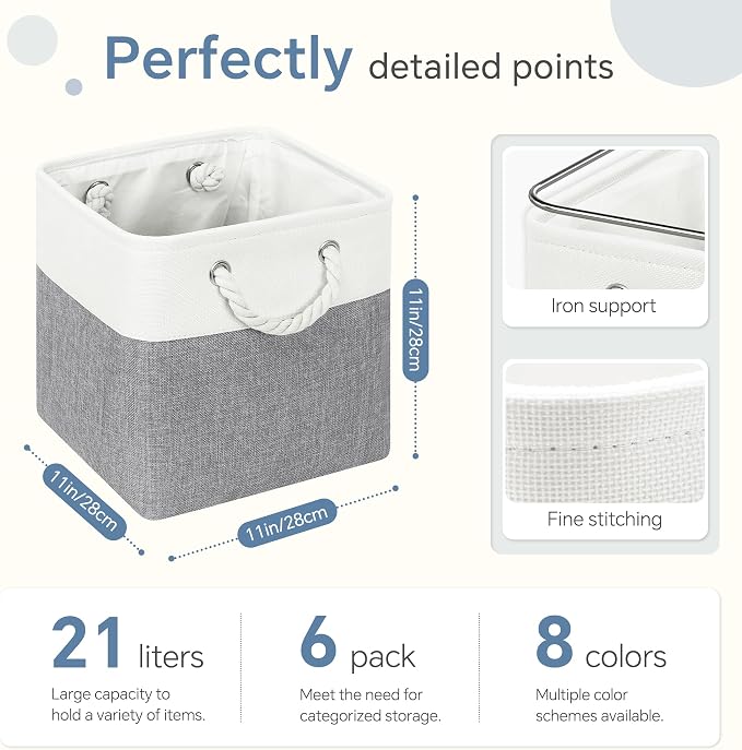 FinishingBo Fabric Cubes Storage Basket, 6 Pack 11x11 in - Image 5