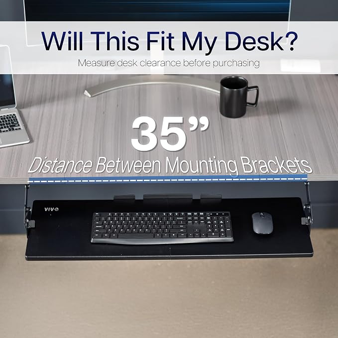 VIVO Large Under Desk 34 x 11 inch Computer Keyboard and Mouse Tray - Image 4