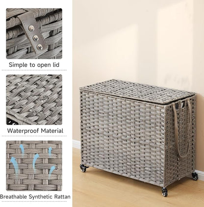 Laundry Hamper with Wheels, 52.8 Gallon Rolling Laundry Basket with Lid - Image 8