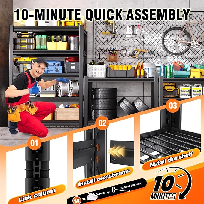 3-Pack 59"W Storage Shelves, 5 Tier Adjustable Heavy Duty Storage Shelves - Image 7