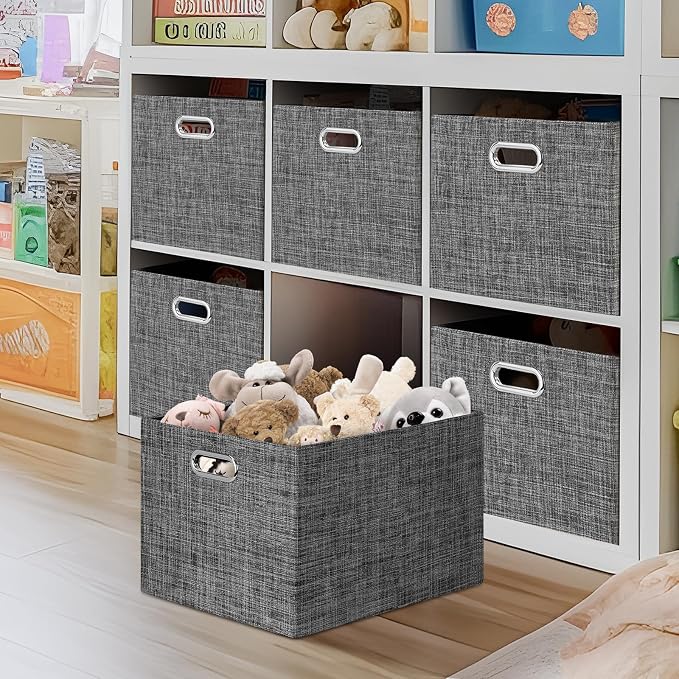 Posprica Closet Storage Bins, 4 Pack Large Closet Shelf Organizers, Linen - Image 4