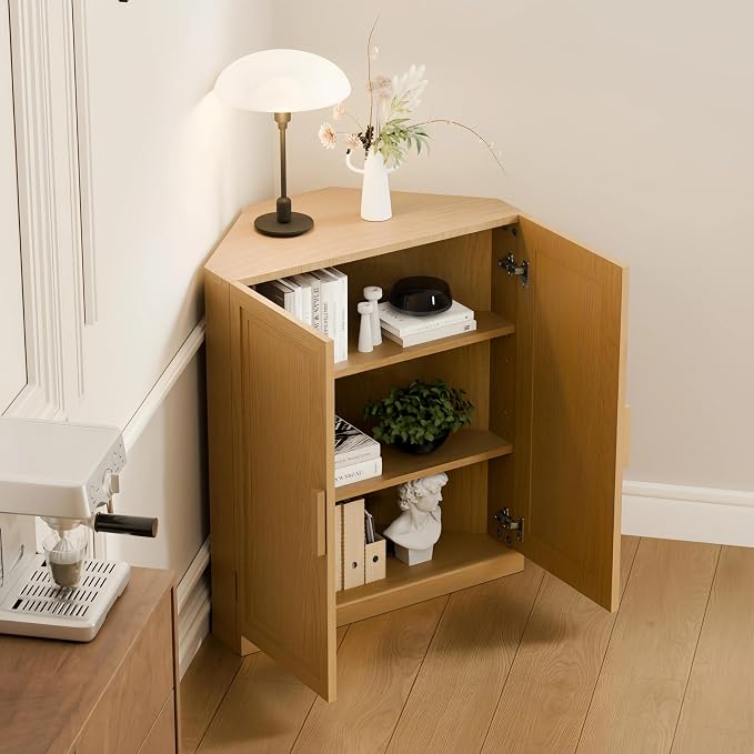 Casaphoria Farmhouse Corner Cabinet, Wooden Corner Storage Cabinet - Image 4