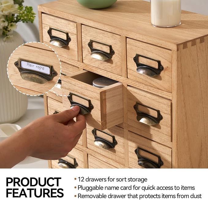 KIRIGEN Wooden Storage Cabinet, 12-Drawer Desktop Organizer Natural 12CG-NA | - Image 6