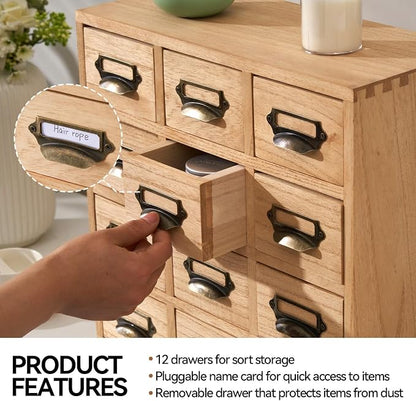 KIRIGEN Wooden Storage Cabinet, 12-Drawer Desktop Organizer Natural 12CG-NA | - Image 6