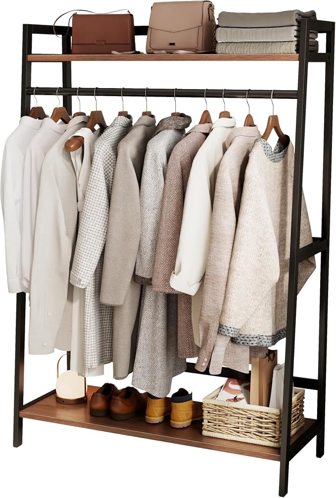 CycleCrew Open Wardrobe Garment Rack, Wood & Metal Clothes Rack | Hanging Rod 2 by Unknown