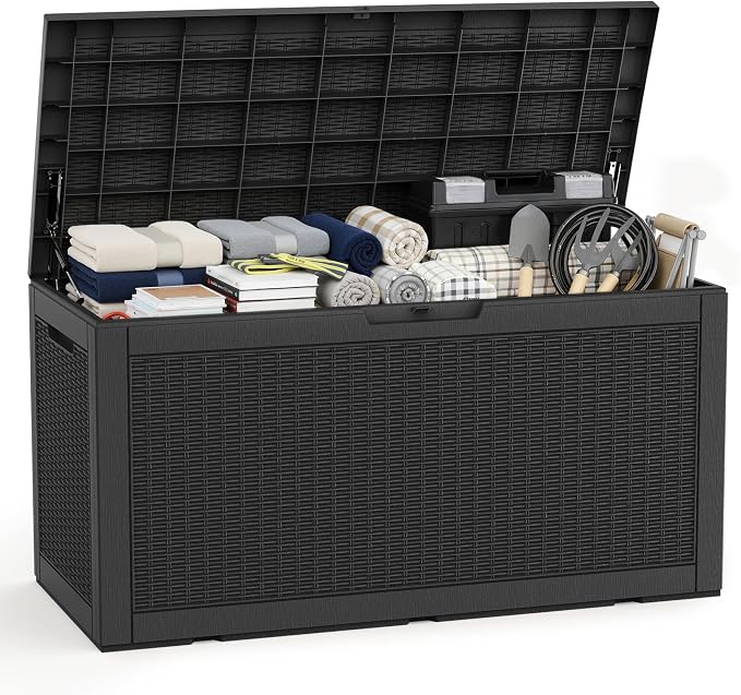 EasyUp 120 Gallon Waterproof Deck Box, Lockable Resin Outdoor Storage Box by EASYUP