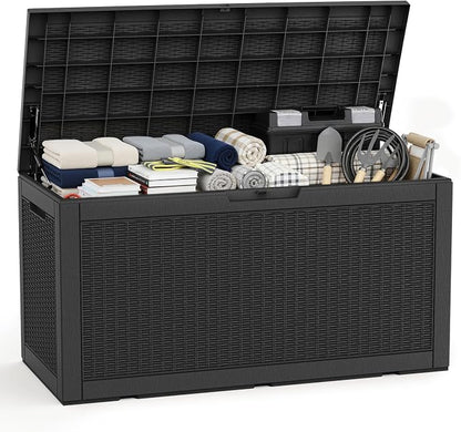 EasyUp 120 Gallon Waterproof Deck Box, Lockable Resin Outdoor Storage Box by EASYUP