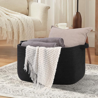 70L Large Blanket Basket, 21.6" x 16.9" x 11.8" Woven Storage Basket - Image 6