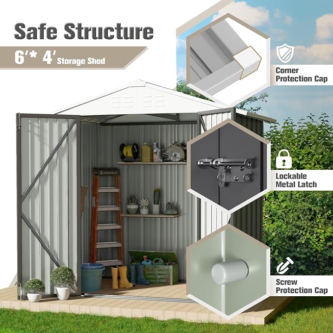 JUMMICO Metal Outdoor Storage Shed 6 x 4 FT Metal Shed - Image 3