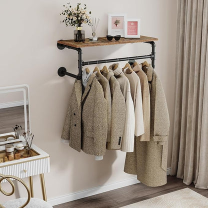 Clothes Rack with Top Shelf, 29.1in Industrial Pipe Wall Mounted Garment Rack - Image 3