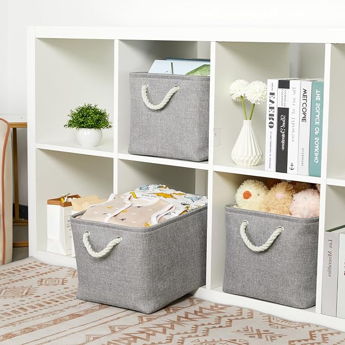 Bidtakay Storage Baskets Gray 3 Pack Shelf Baskets Collapsible Storage Bins - Image 3