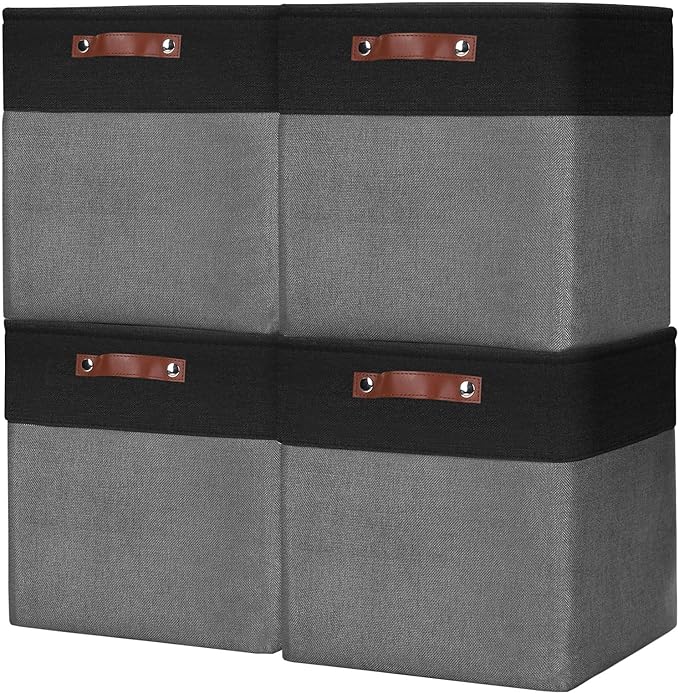 13x13 Cube Storage Bins, Collapsible Fabric Storage Box, 4 Pack Closet Baskets by Bagnizer