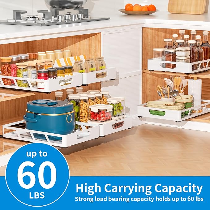 XLP Pull Out Cabinet Organizer 16" Deep, Heavy Duty Slide Out Drawers, Adhesive - Image 3