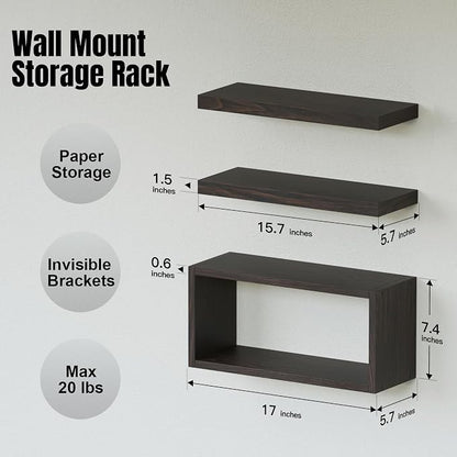RICHER HOUSE 3-Set Walnut Floating Wall Shelves, Bathroom Shelf Over Toilet | - Image 2