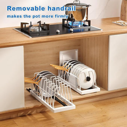 Pots and Pans Organizer Under Cabinet, 21.6" Deep Pull Out Pot Lid Organizer - Image 3