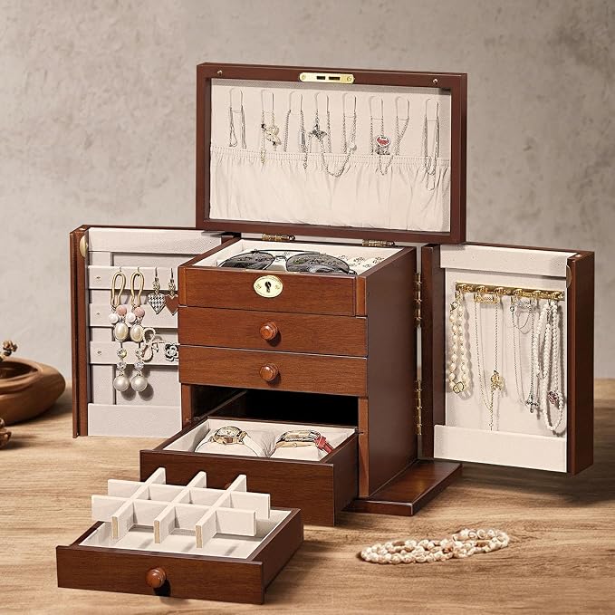 Lockable Wooden Jewelry Box for Women - Image 9