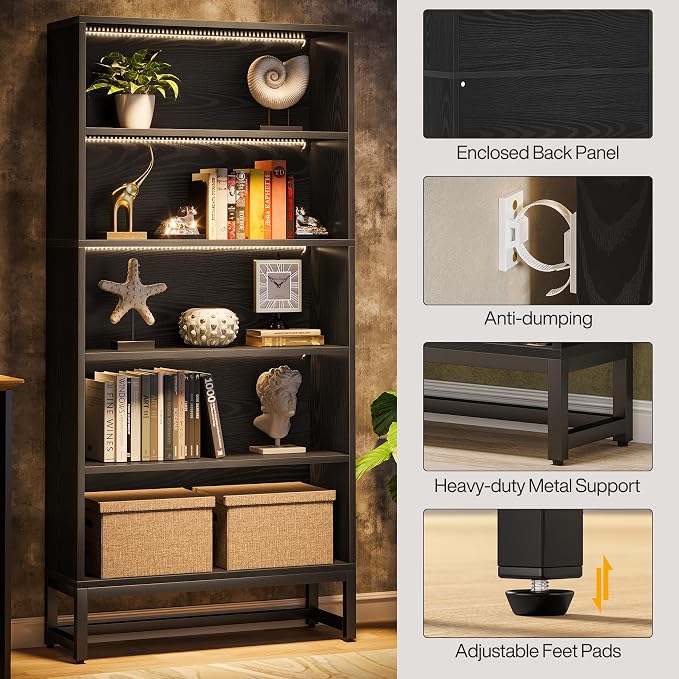 Tribesigns Tall Bookcase Black Bookshelf, 70.8” Large Bookcases Organizer - Image 8
