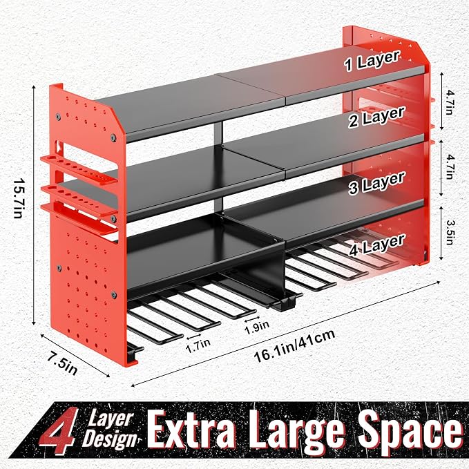 Metal Power Tool Organizer Rack Wall Mount, Garage Tool Drill Storage Shelves - Image 2