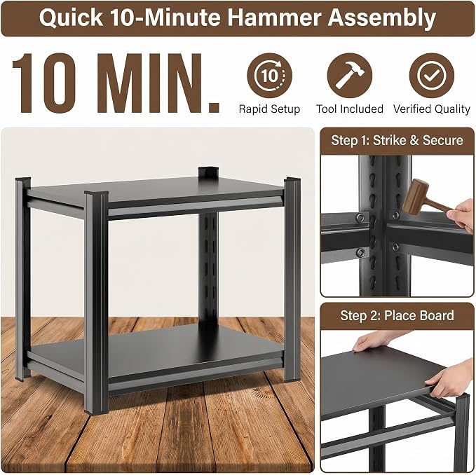 2 Tier Metal Bookshelf, Adjustable Tall Bookcase, Heavy Duty 1200 LBS Modern - Image 3