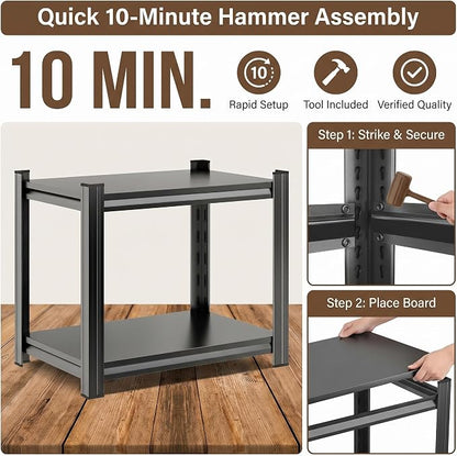 2 Tier Metal Bookshelf, Adjustable Tall Bookcase, Heavy Duty 1200 LBS Modern - Image 3