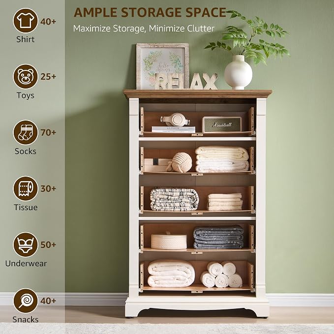 T4TREAM Farmhouse 5 Drawer Dresser - Image 4