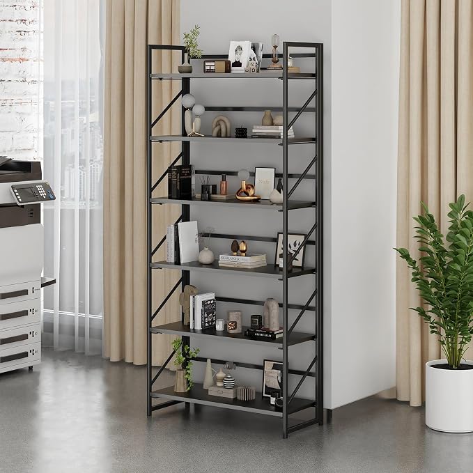 JSB 6 Tier No Assembly Folding Bookshelf, 30.7" Wide Foldable Storage Bookcase - Image 2