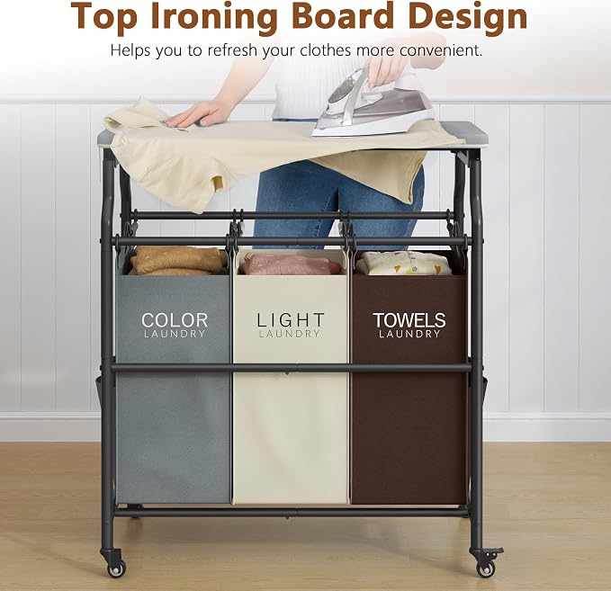 Hoctieon 3 Section Laundry Sorter Cart - Image 4