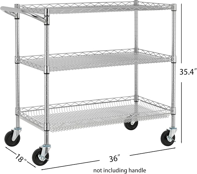 Finnhomy 3 Tier Heavy Duty Commercial Grade Utility Cart, Wire Rolling Cart - Image 5