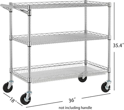 Finnhomy 3 Tier Heavy Duty Commercial Grade Utility Cart, Wire Rolling Cart - Image 5