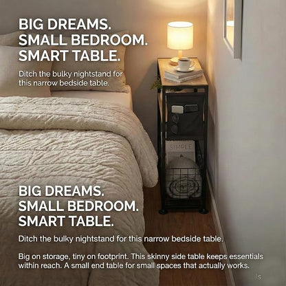 Skinny Side Table with Storage, 3 Tier Slim Side Tables - Image 13