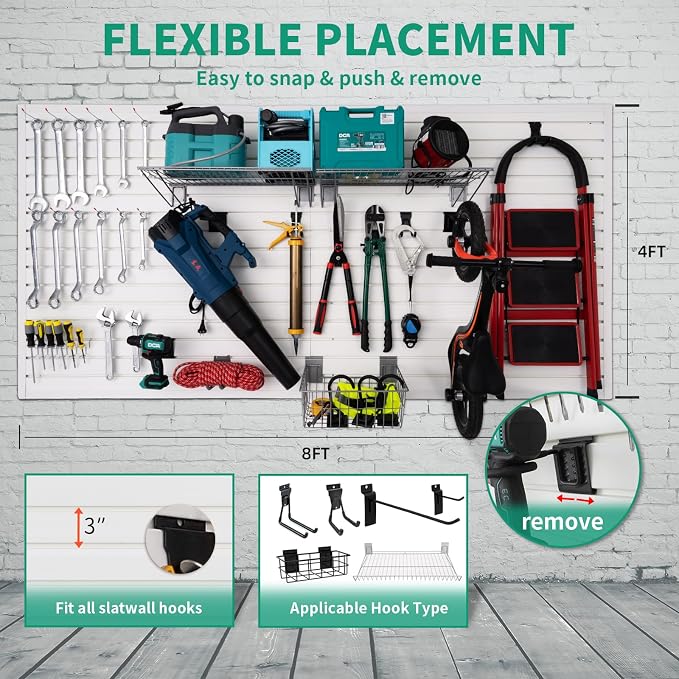Slatwall Panel 4'x8' with 15 Accessories Garage Tool Organizer Wall Mount PVC - Image 6