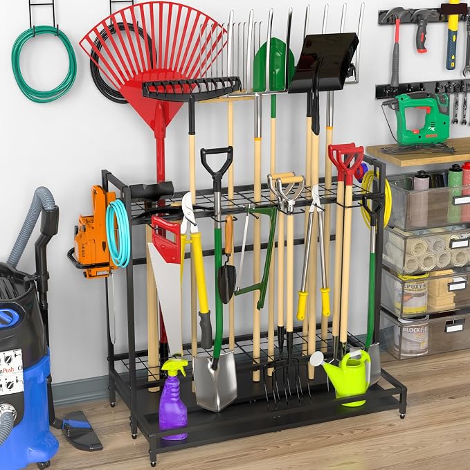 Garden Tool Organizer for Garage, Yard Tool Rack, Holds Up to 64 Long-Handled - Image 5