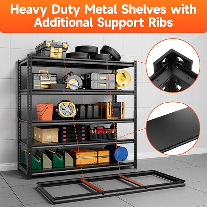 5 Tier 60”D X 24”W X 78”H Garage Shelves Heavy Duty 3000LBS Adjustable Metal - Image 4
